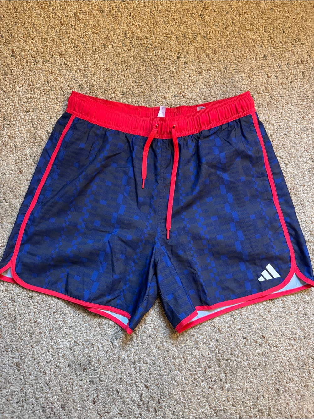 adidas Navy Athletic Swim Shorts with Red Trim